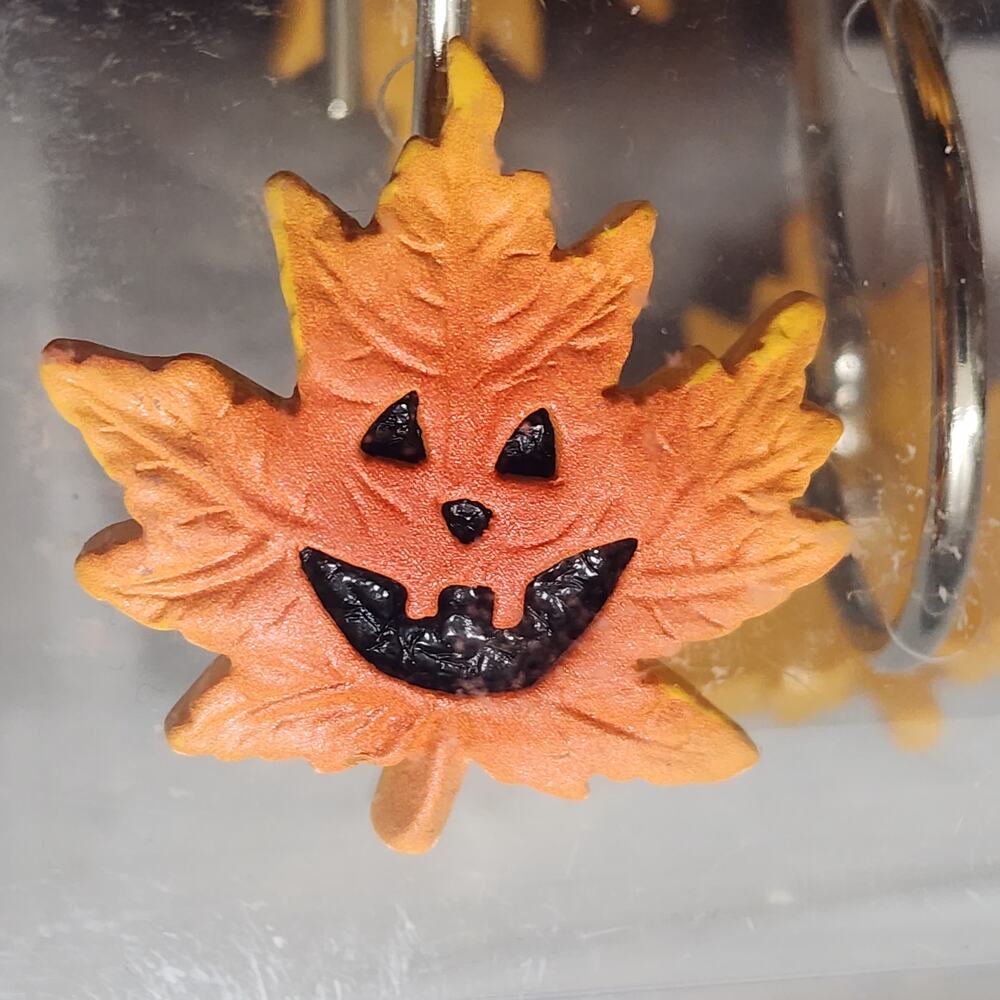 Shower Curtain Hooks 12 Halloween Ghost Jack-O-Lantern Maple Leaf Festive Spooky